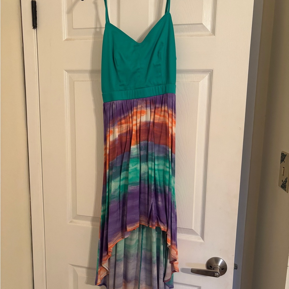 Material Girl Green and Multicolor High Low Dress